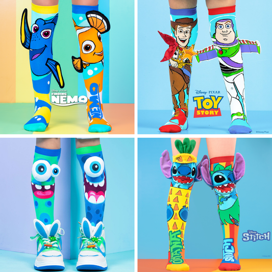 PIXAR FUN SOCKS PACK - Nemo, Toy Story, Silly Monsters and Aloha Stitch socks