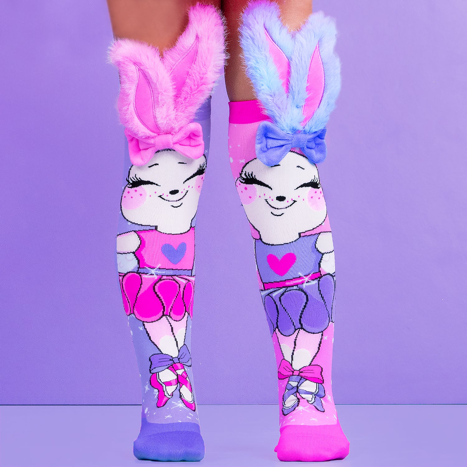 Ballerina bunny knee high socks for kids featuring pastel colors, playful bunny characters, and ballet-inspired design.