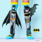 Batman knee high socks for kids featuring 3D bat wings and iconic superhero design.
