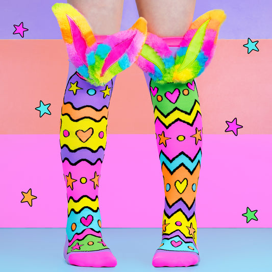Colorful Bright and Bouncy socks for kids with bright rainbow colors and fun playful design.