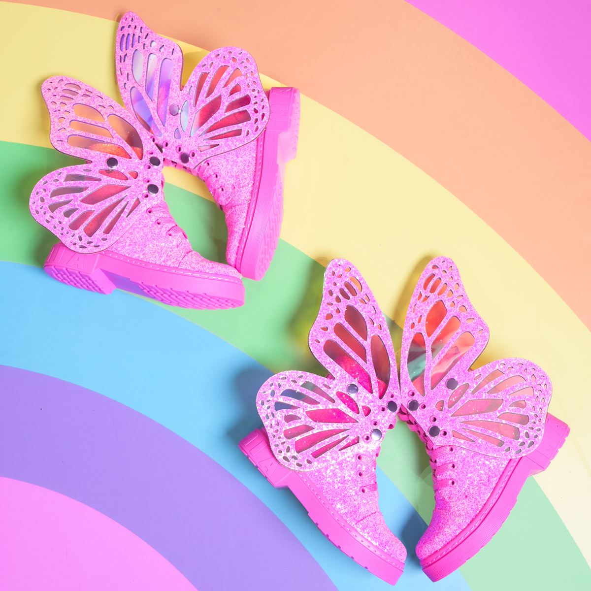GLITTER BUTTERFLY SHOES - PINK