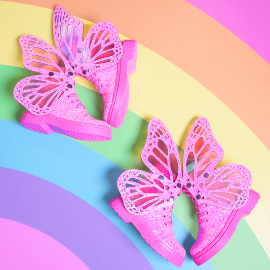 GLITTER BUTTERFLY SHOES - PINK