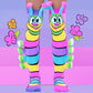Rainbow caterpillar socks with 3D plush legs, colourful novelty knee-high socks for kids and adults