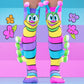 Colorful caterpillar socks close up showing bright design and soft plush legs detail.
