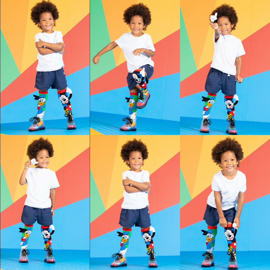 Colorful Disney Mickey Mouse and Friends socks featuring classic characters and playful design.