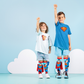 Colorful Superman character socks with plush arm detail, velvet cape, and comic book style.