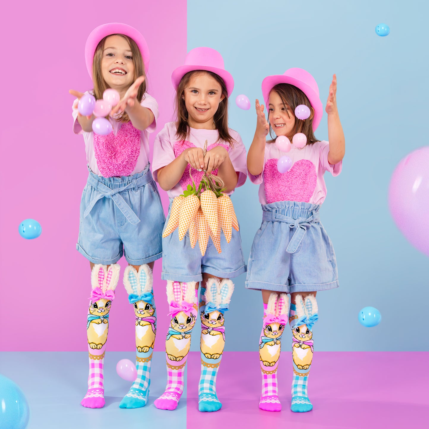 Kids wearing Cute bunny character socks with fluffy ears and colorful bow accents.