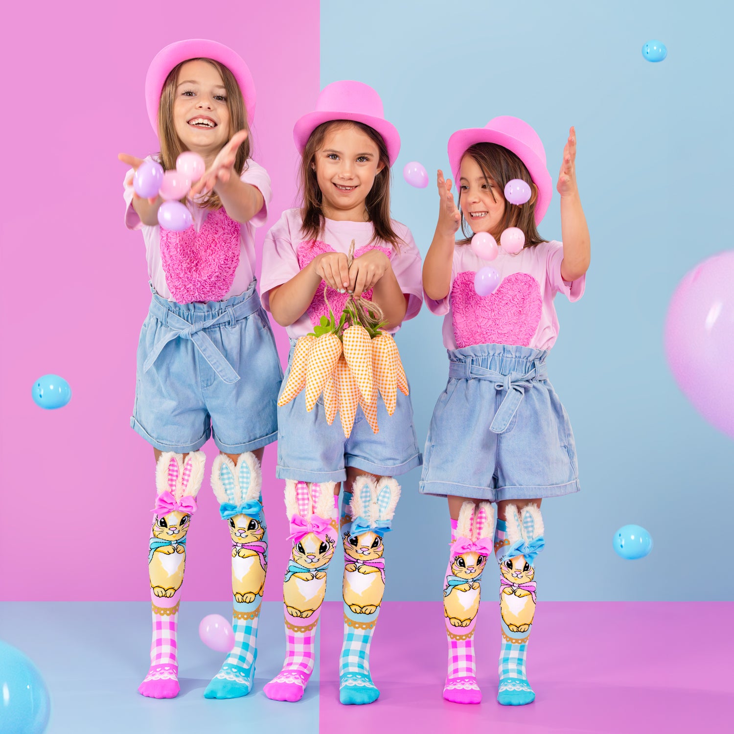 Kids wearing Cute bunny character socks with fluffy ears and colorful bow accents.