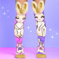 Pastel bunny princess knee high socks featuring cute rabbit artwork, plush crown ears and fairy tale castle design.