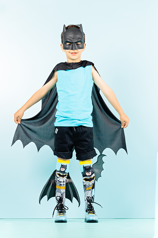 DC Comics Batman socks with bold superhero colors, Batman emblem, and fun 3D details.