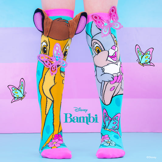 Disney Bambi knee high socks for kids featuring Bambi character graphics in soft pastel colors.