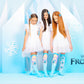 Disney Elsa knee high socks featuring attached sparkly snowflakes and bright Frozen-inspired graphics.