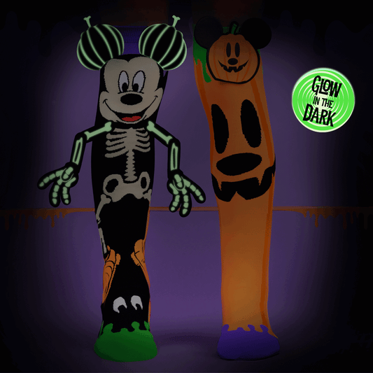 Disney Mickey Halloween knee high socks featuring skeleton design and glow in the dark details.