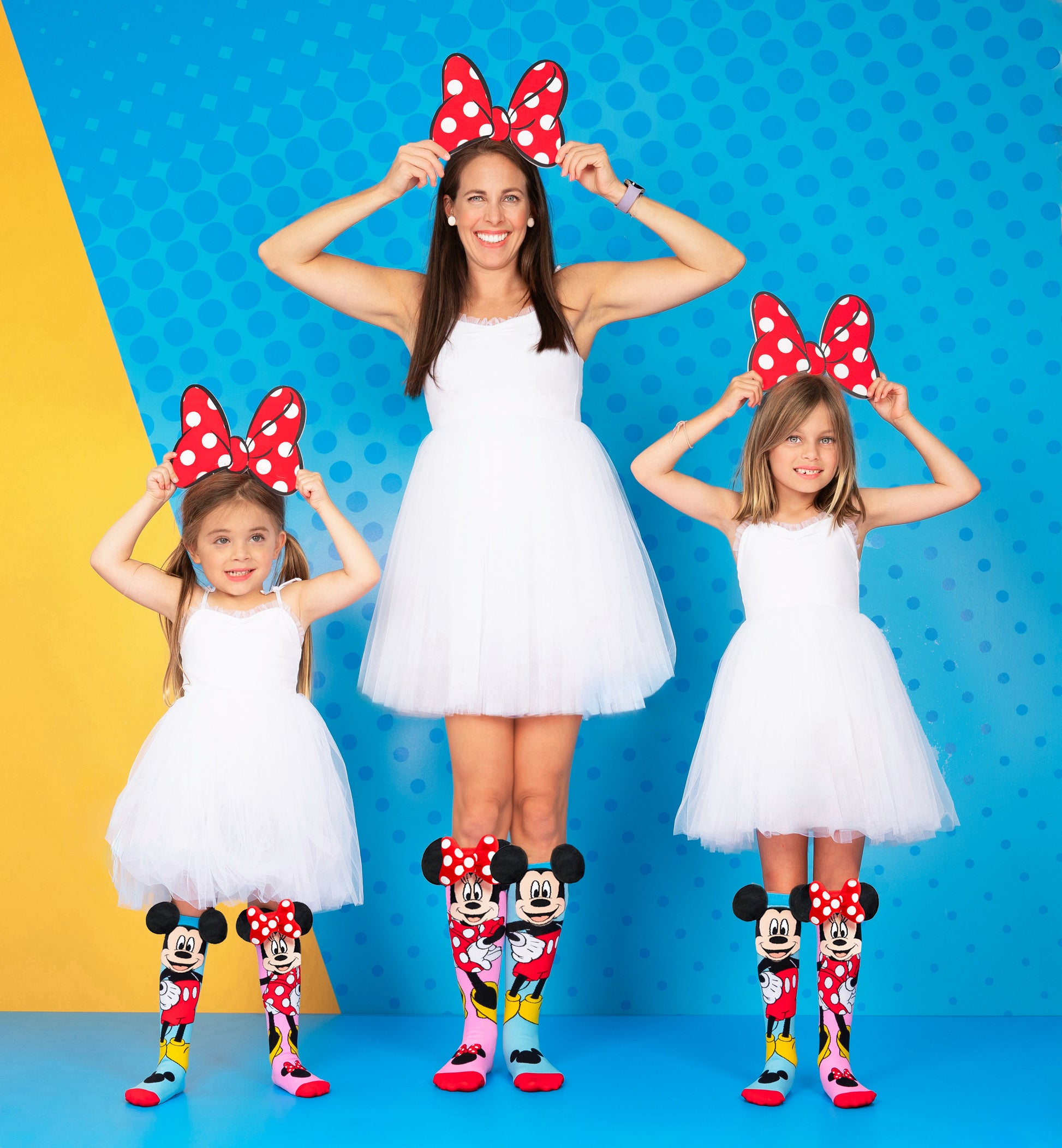 Disney Mickey and Minnie fun novelty socks featuring iconic cartoon characters and colorful design.