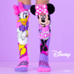 Disney Minnie and Daisy knee high socks featuring colorful character design and custom 3D plush bows.
