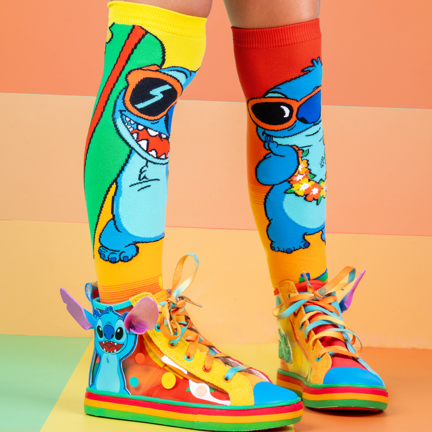 Disney Stitch Hawaii character kids shoes with vibrant tropical colors and playful design.