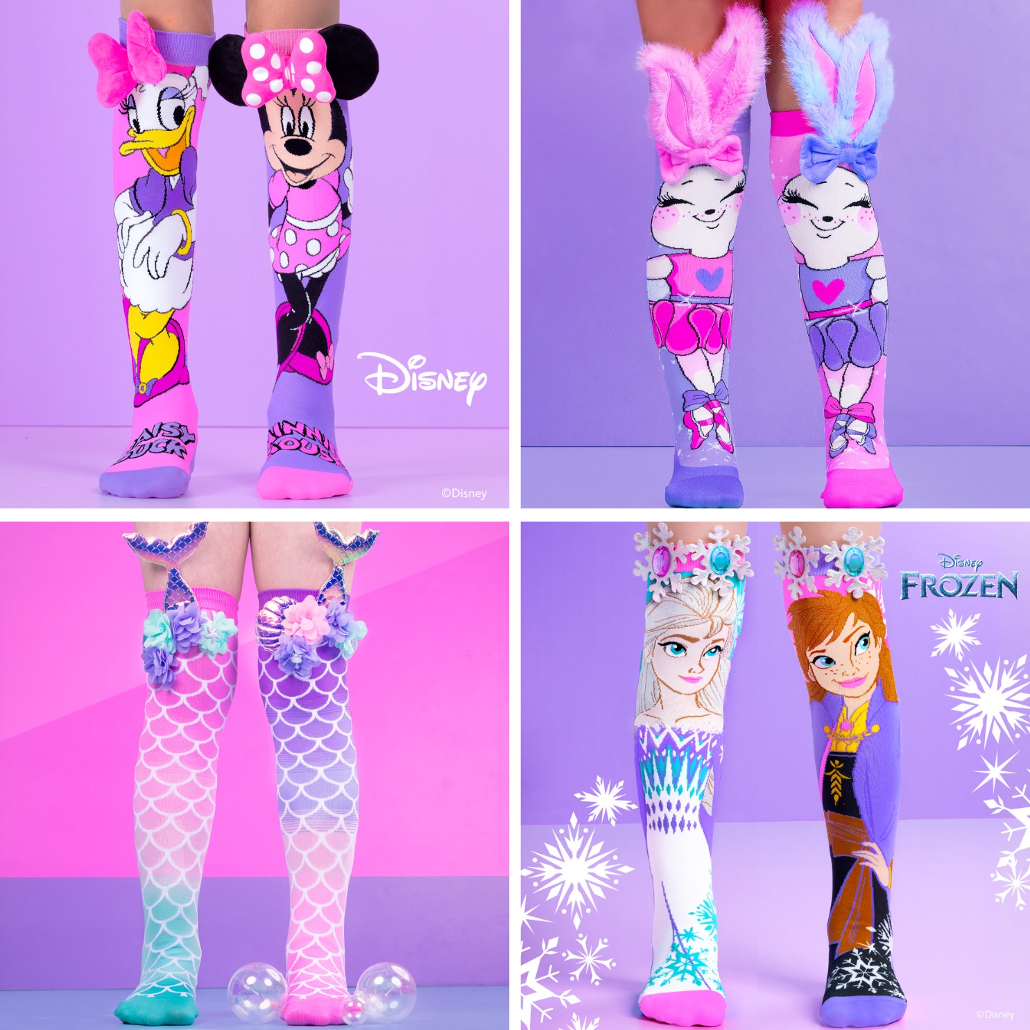 FAIRY SOCKS PACK - Minnie and Daisy, Ballerina Bunny, Mermaid Tails and Elsa & Anna socks