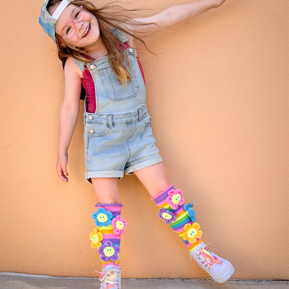 Flower Fun novelty socks featuring bright spring colors and playful plush flower details.