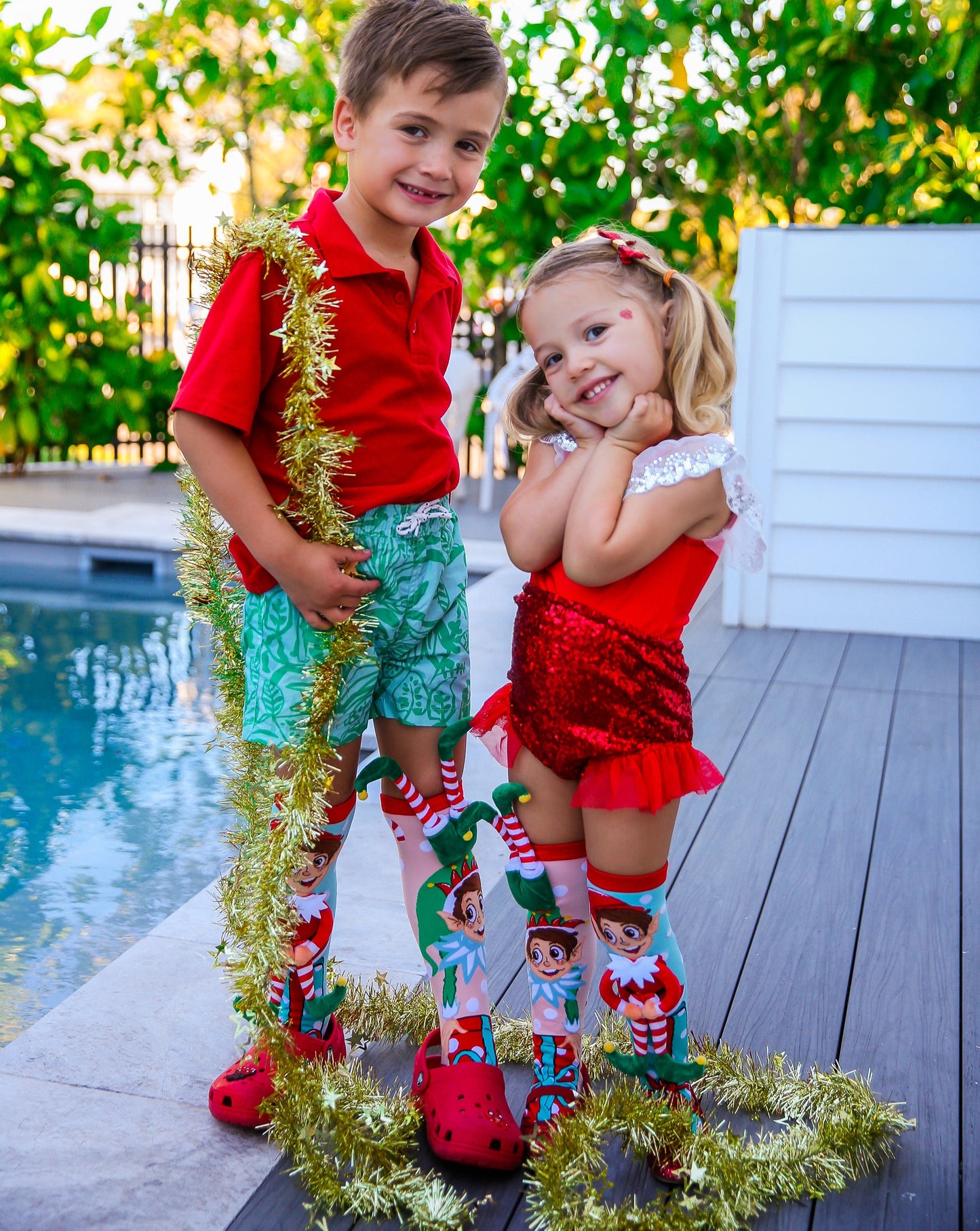 Fun Christmas elf socks featuring plush elf details and colorful holiday-inspired design.