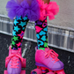 Fun knee high socks with colorful frills and bright playful patterns for crazy sock day.
