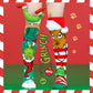Grinch and the Chimney knee high socks featuring a 3D plush Grinch in Santa suit hanging upside down from a chimney.