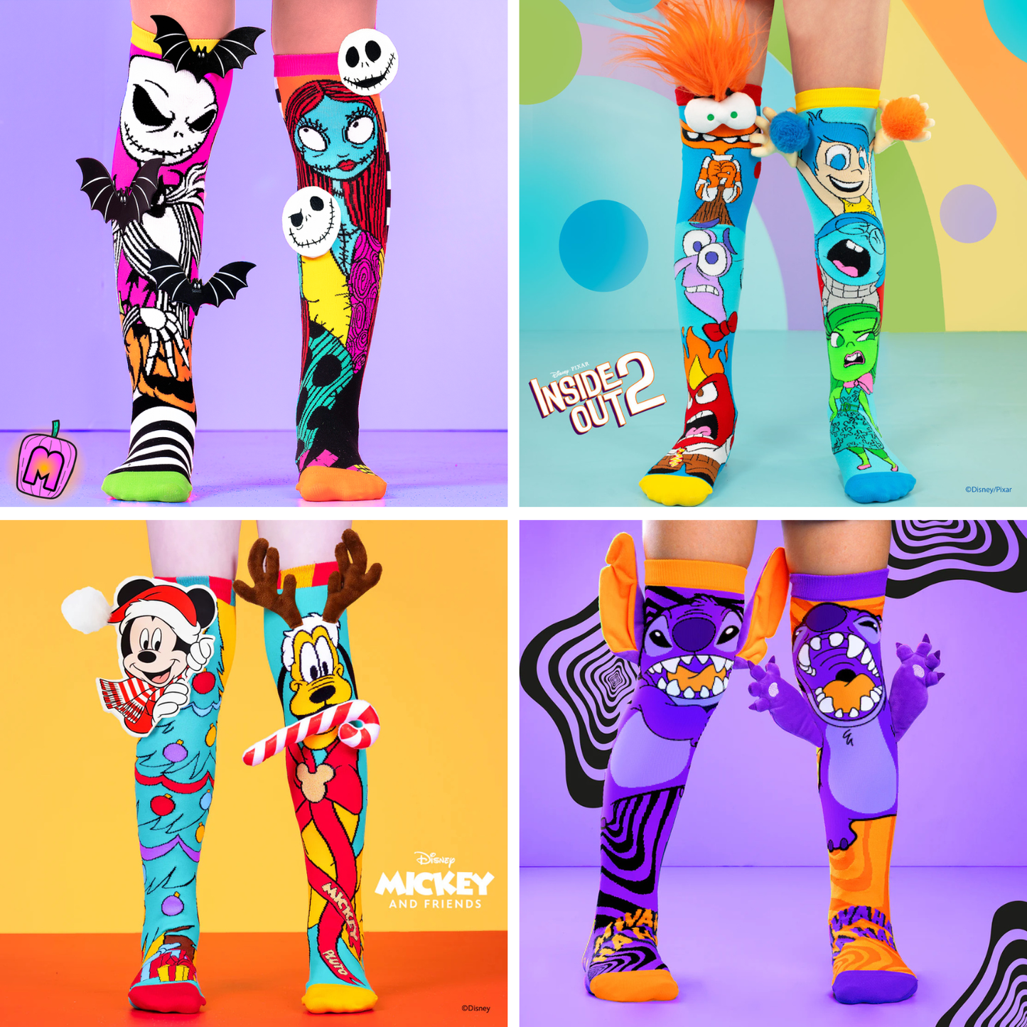 HOLIDAY SOCKS PACK - Nightmare Before Christmas, Inside Out, Mickey's Christmas and Stitchzilla socks