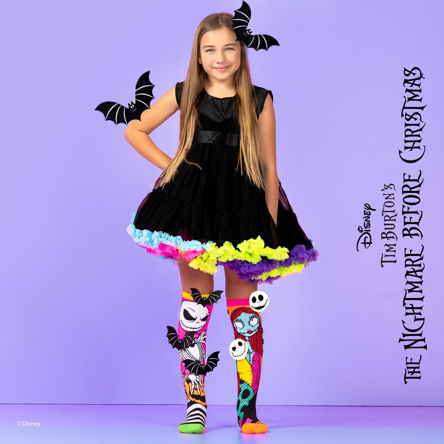 Jack Skellington Halloween character socks with bold black and white design and spooky details.