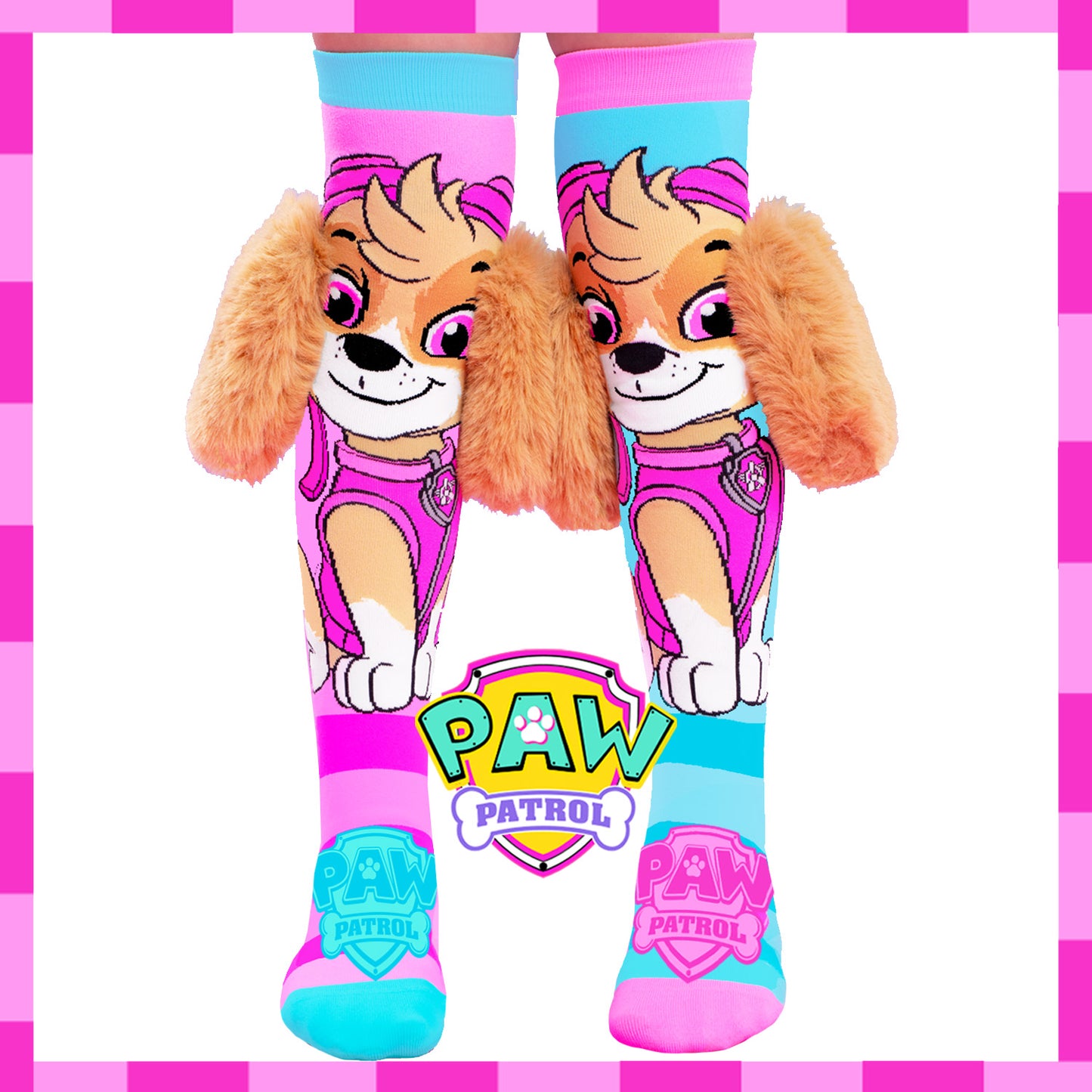 Paw Patrol novelty socks with Skye character artwork and fluffy ears