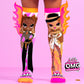 LOL Surprise OMG Bee the Queen knee high socks featuring colorful doll characters and vibrant fashion design.