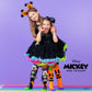 Mickey skeleton and pumpkin Halloween socks with bright colors and fun spooky character design.