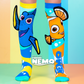 Disney Nemo novelty socks for kids featuring Nemo and Dory with soft 3D plush fins and fun design.