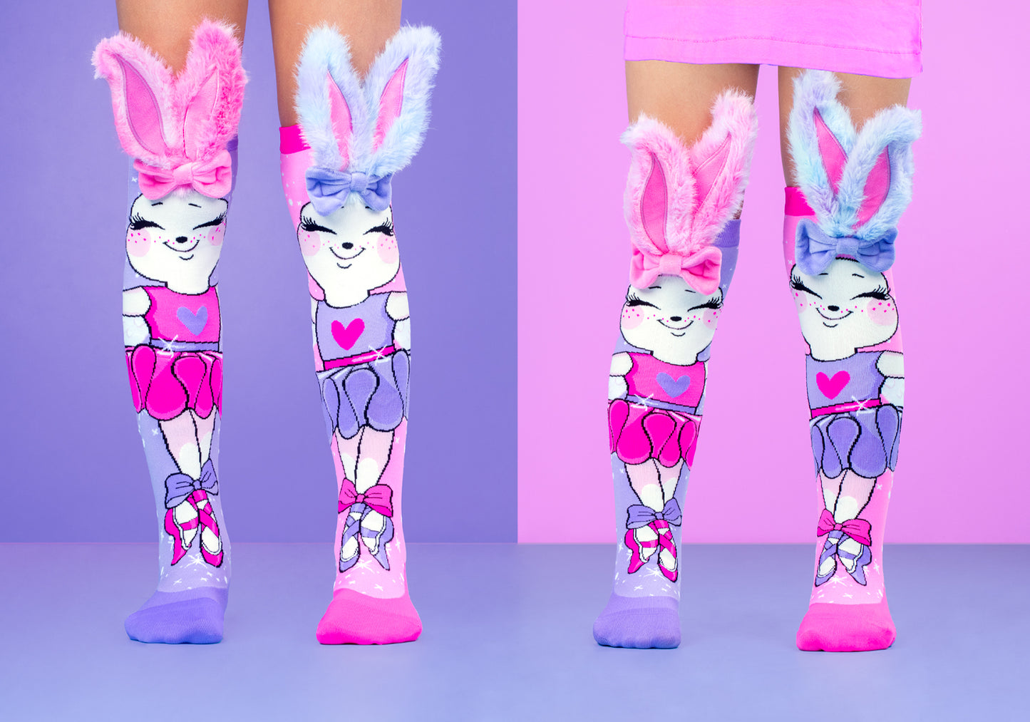 Pastel bunny ballet novelty socks for kids with bright colors, ballerina graphics, and fun character details.