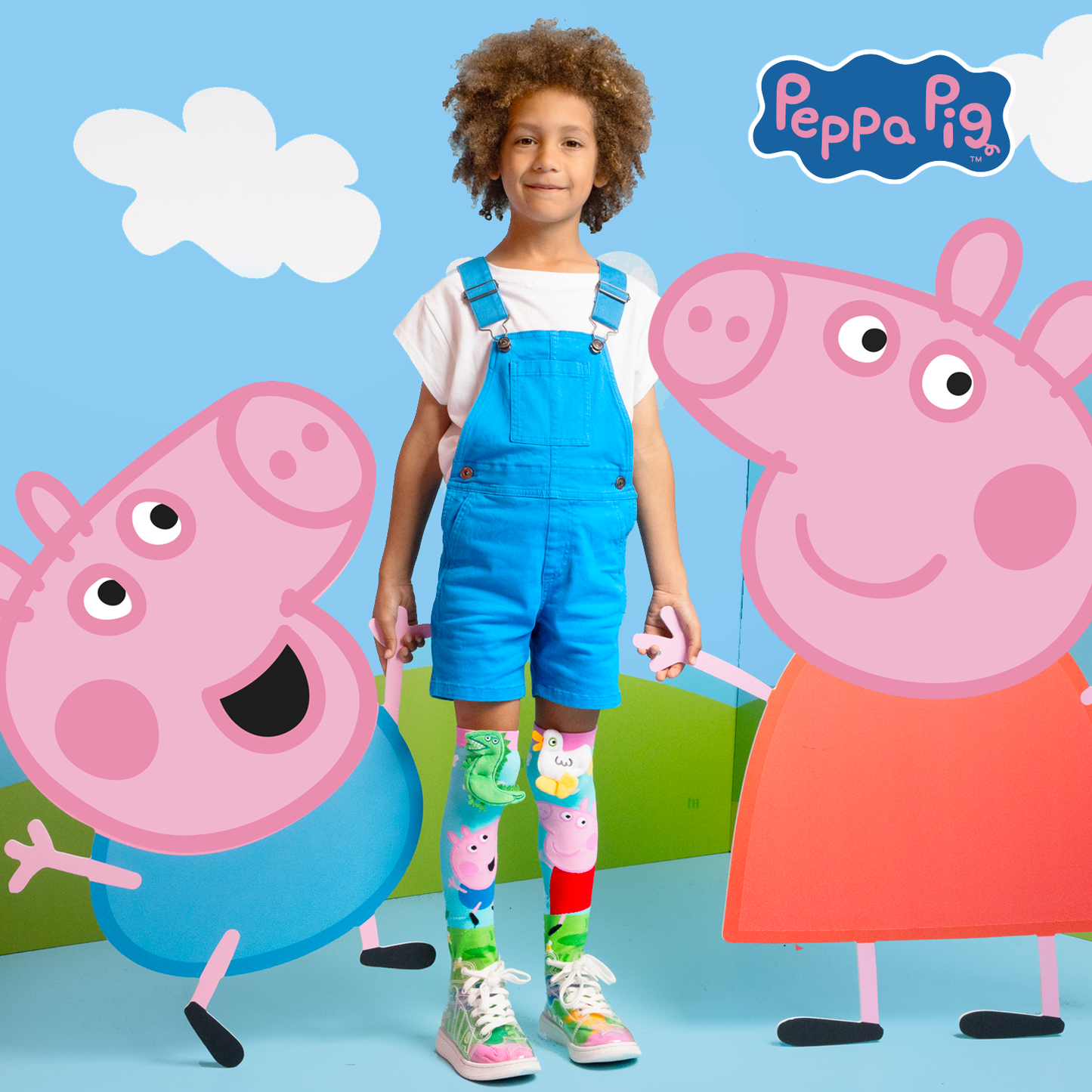Matching Peppa Pig socks with plush dinosaur and duck character details