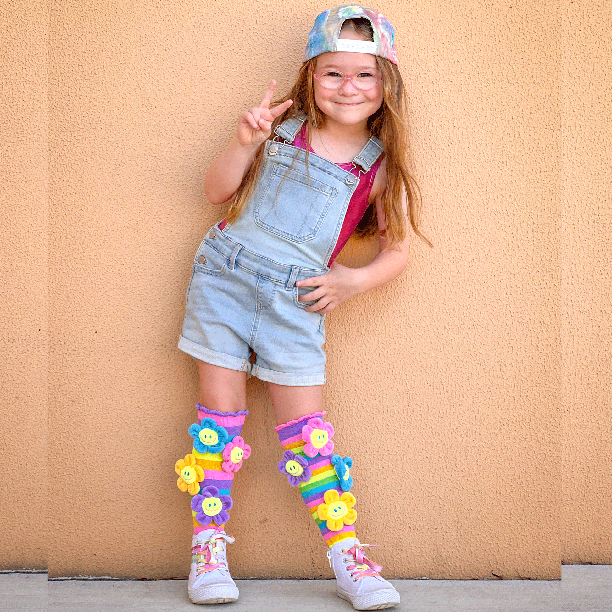 MADMIA Flower Fun socks featuring custom-made plush flowers and colorful cheerful design.
