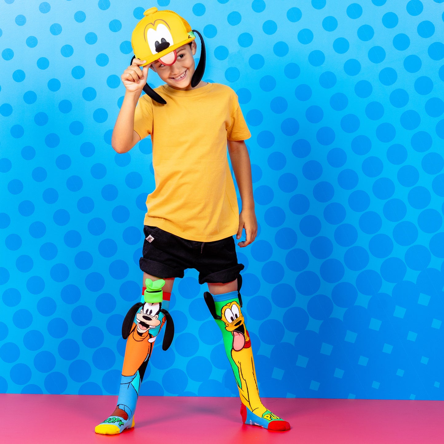 Pluto and Goofy character socks with bright colors and fun 3D bouncy ears detail.