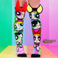 Powerpuff Girls knee high socks featuring Blossom, Bubbles, and Buttercup with plush bow and ear details