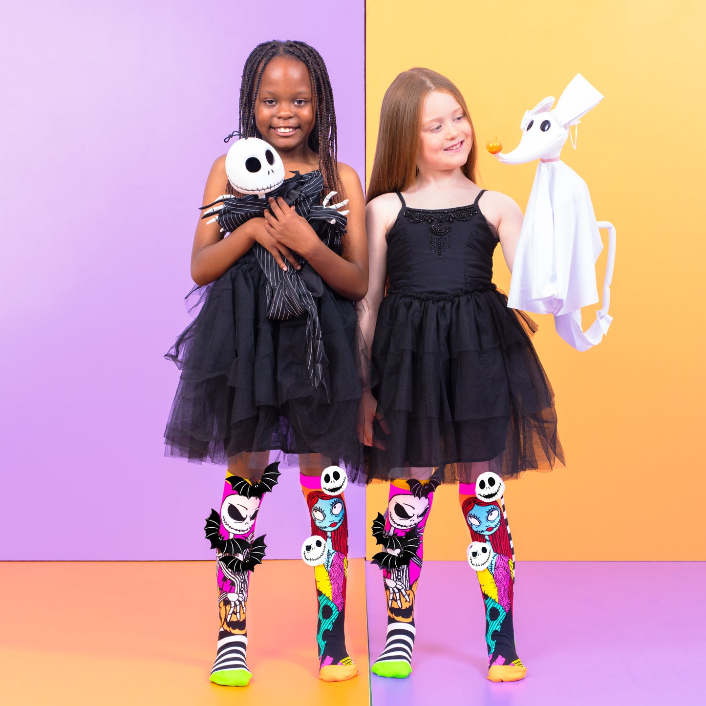 Sally patchwork Halloween socks featuring colorful stitched design inspired by Nightmare Before Christmas.