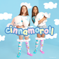 Kids wearing Cinnamoroll knee high socks with fluffy 3D ears and pastel cloud design