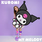 Sanrio character socks featuring Kuromi and My Melody in pink and purple colors
