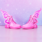 Sparkly fairy shoes with glitter finish and detachable wings that change color in different light conditions.