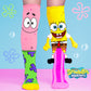 Close-up of SpongeBob SquarePants knee high socks featuring SpongeBob and Patrick character graphics with plush arms and legs.