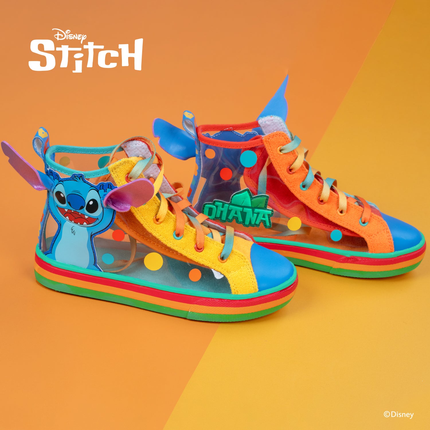 Stitch Hawaii character shoes for kids with shiny details and playful tropical Disney design.