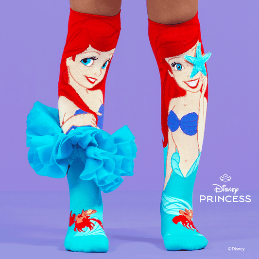 Colourful Disney Little Mermaid Ariel knee-high socks by MADMIA with bright 3D character details.