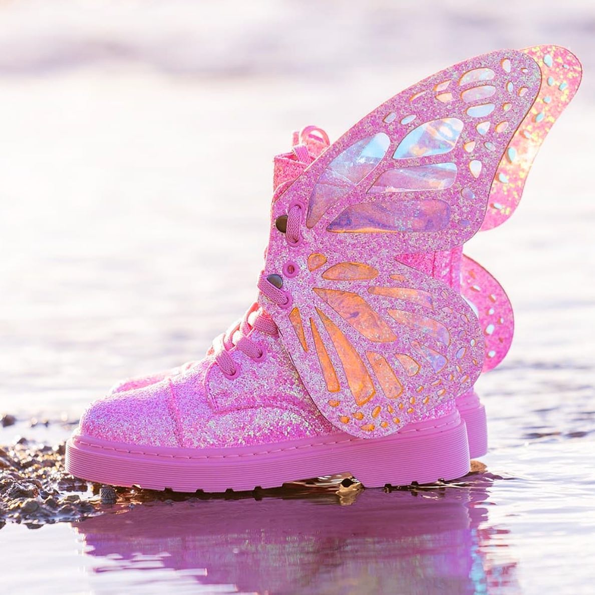 GLITTER BUTTERFLY SHOES - PINK