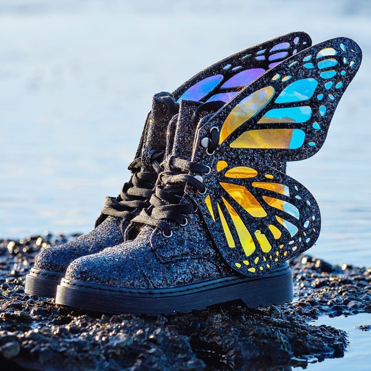 GLITTER BUTTERFLY SHOES - BLACK
