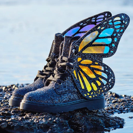 GLITTER BUTTERFLY SHOES - BLACK
