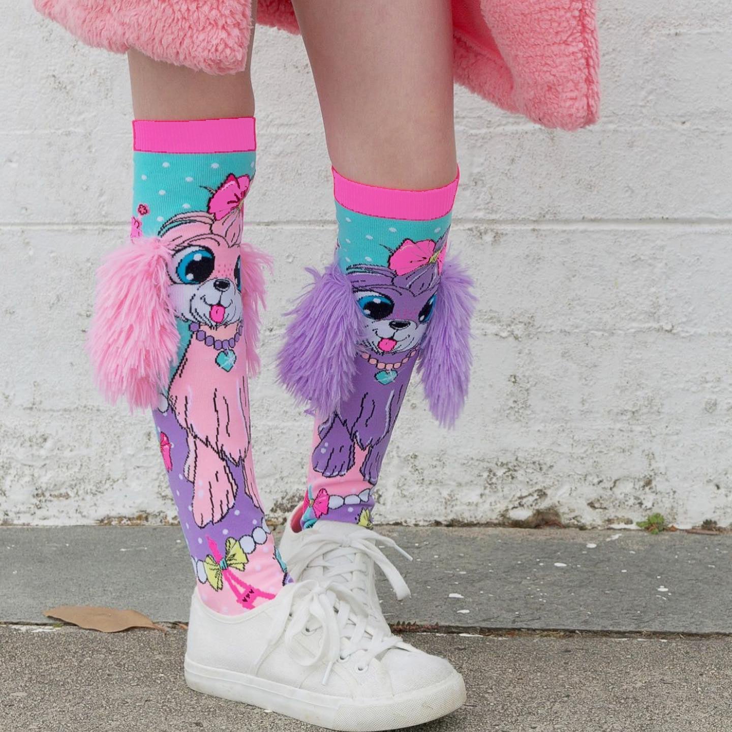 Bright Coco in Paris knee high socks featuring cheerful travel graphics and colorful design.
