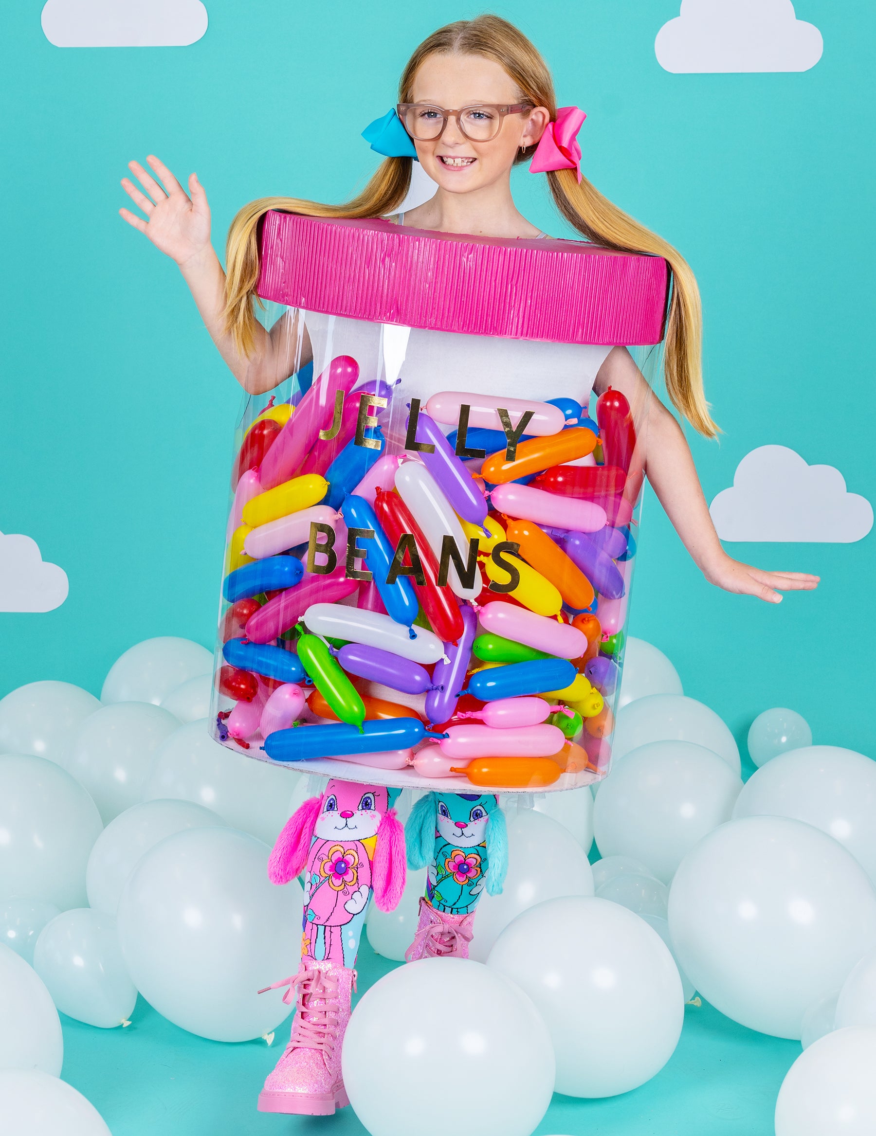 Colorful Hunny Bunny knee high socks with pastel patterns and plush bunny ear accents.