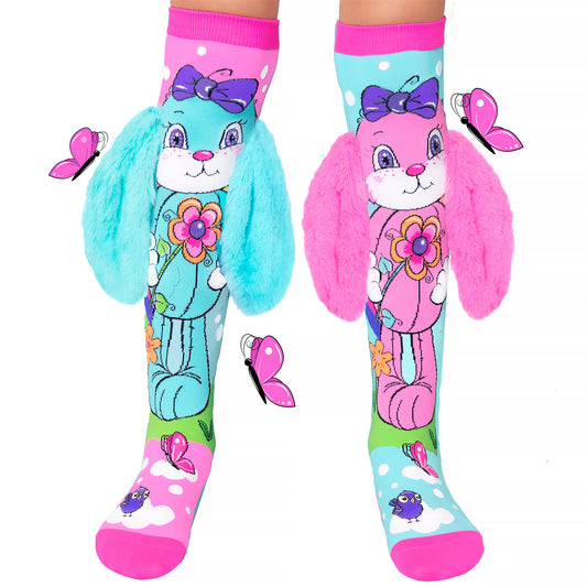 Hunny Bunny knee high socks featuring pastel colors and soft plush bunny ears.