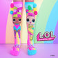 LOL Surprise Chica and Glow novelty socks with bright colors and custom-made pom pom accents for a fun party look.